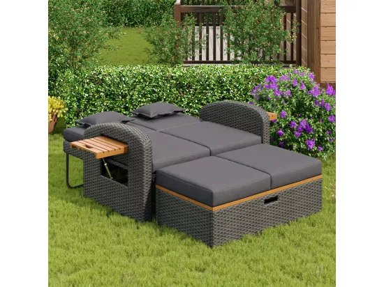 Ensemble de chaises de jardin doubles, lit d'extérieur avec coussin de dossier et coussin d'assise