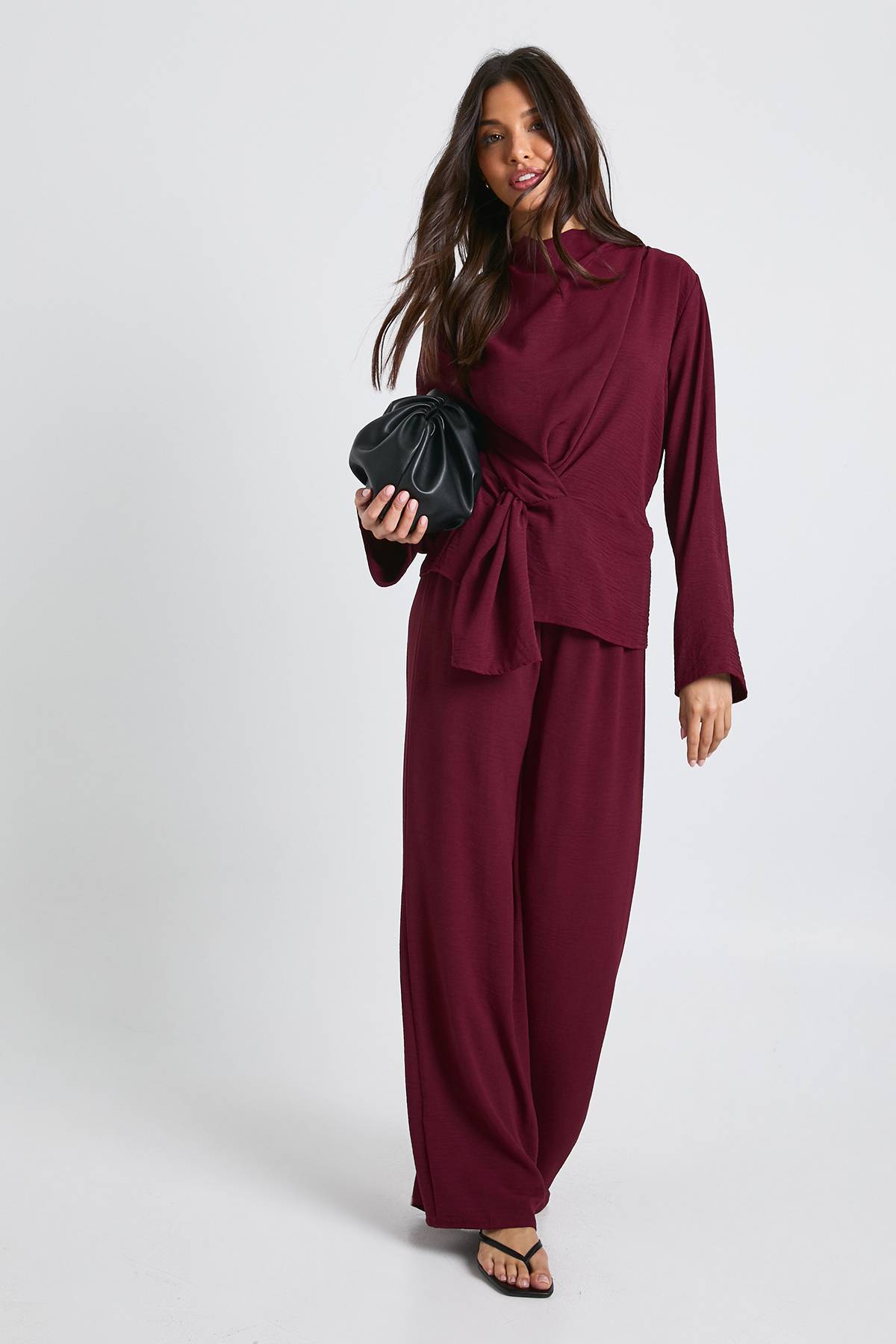 boohoo Ensemble coordonné avec blouse à manches longues à drapé tissé et pantalon