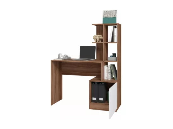 Bureau Châtaignier Blanc Bibliothèque 6 Niches et 1 Caisson Intégrés