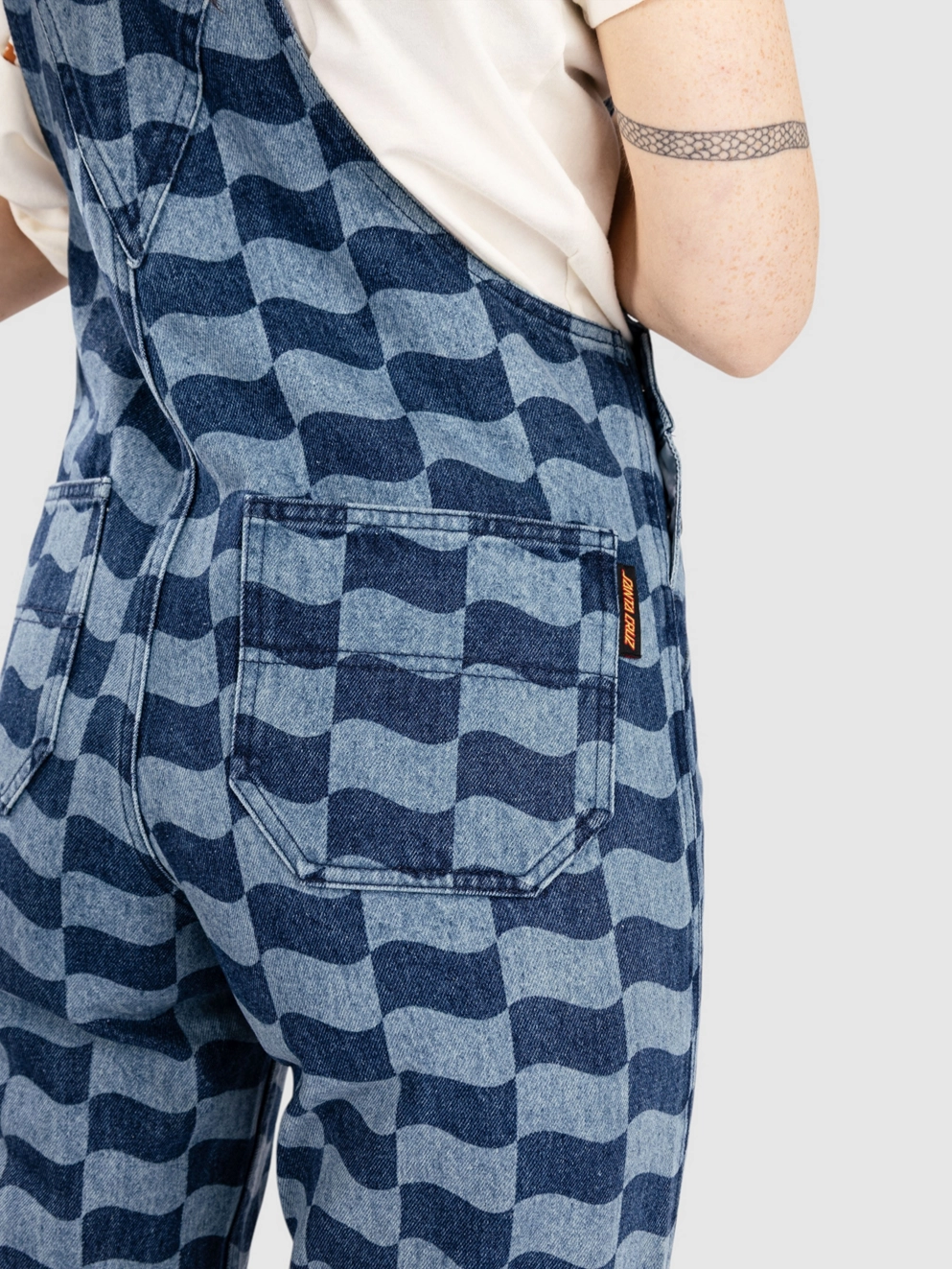 Santa Cruz Classic Label Denim Dungarees blue wave check
