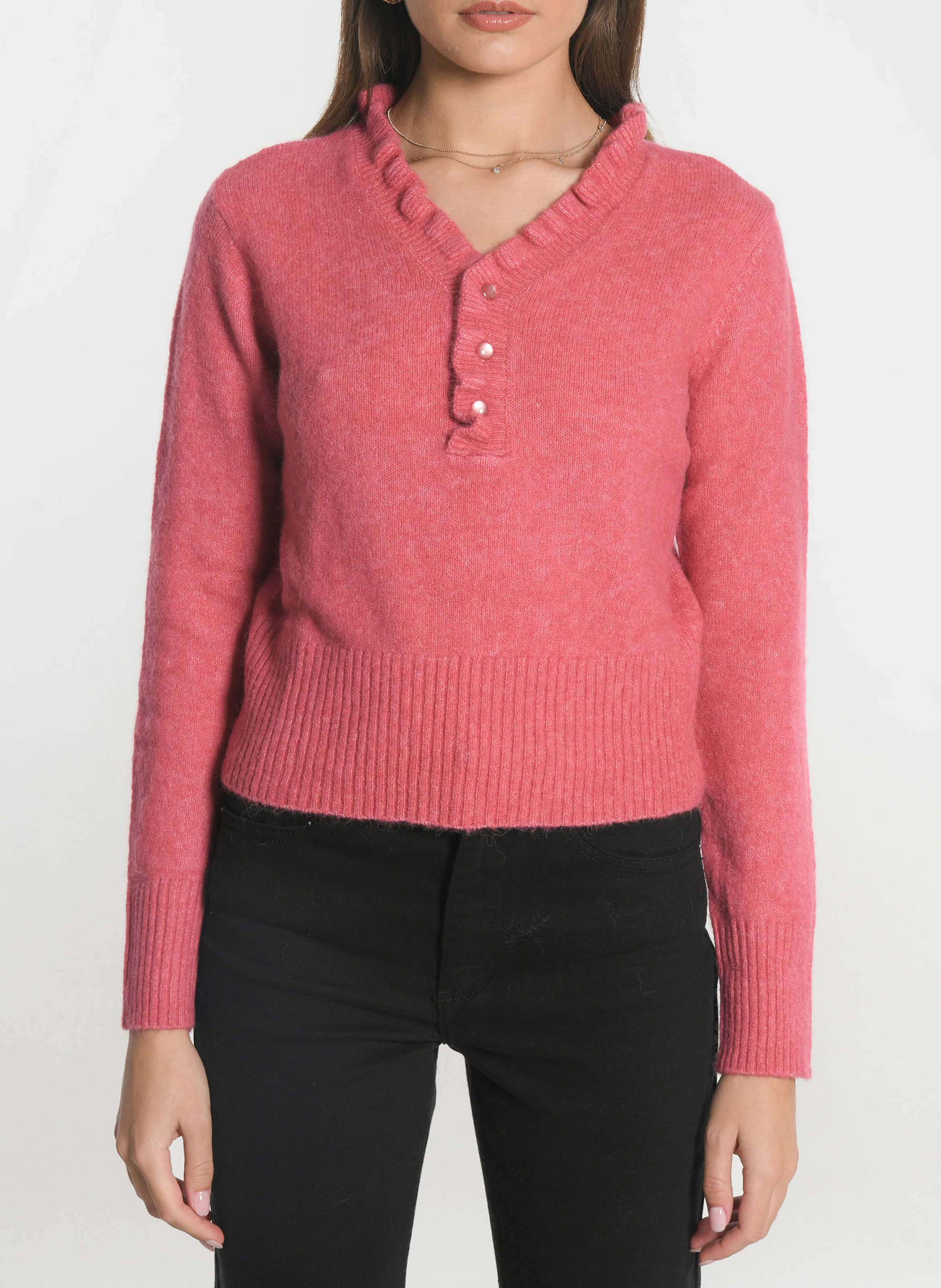SANDRINE - Pull droit col V | Rouge