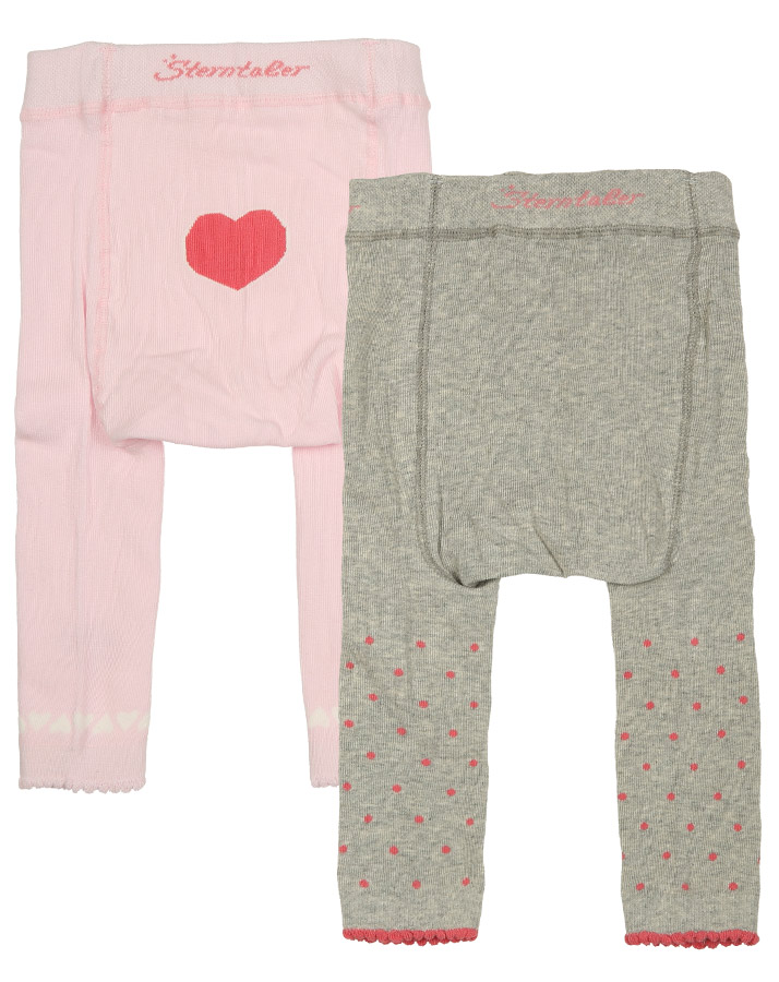 Leggings HERZEN & TUPFEN 2er-Pack in grau melange/rosa