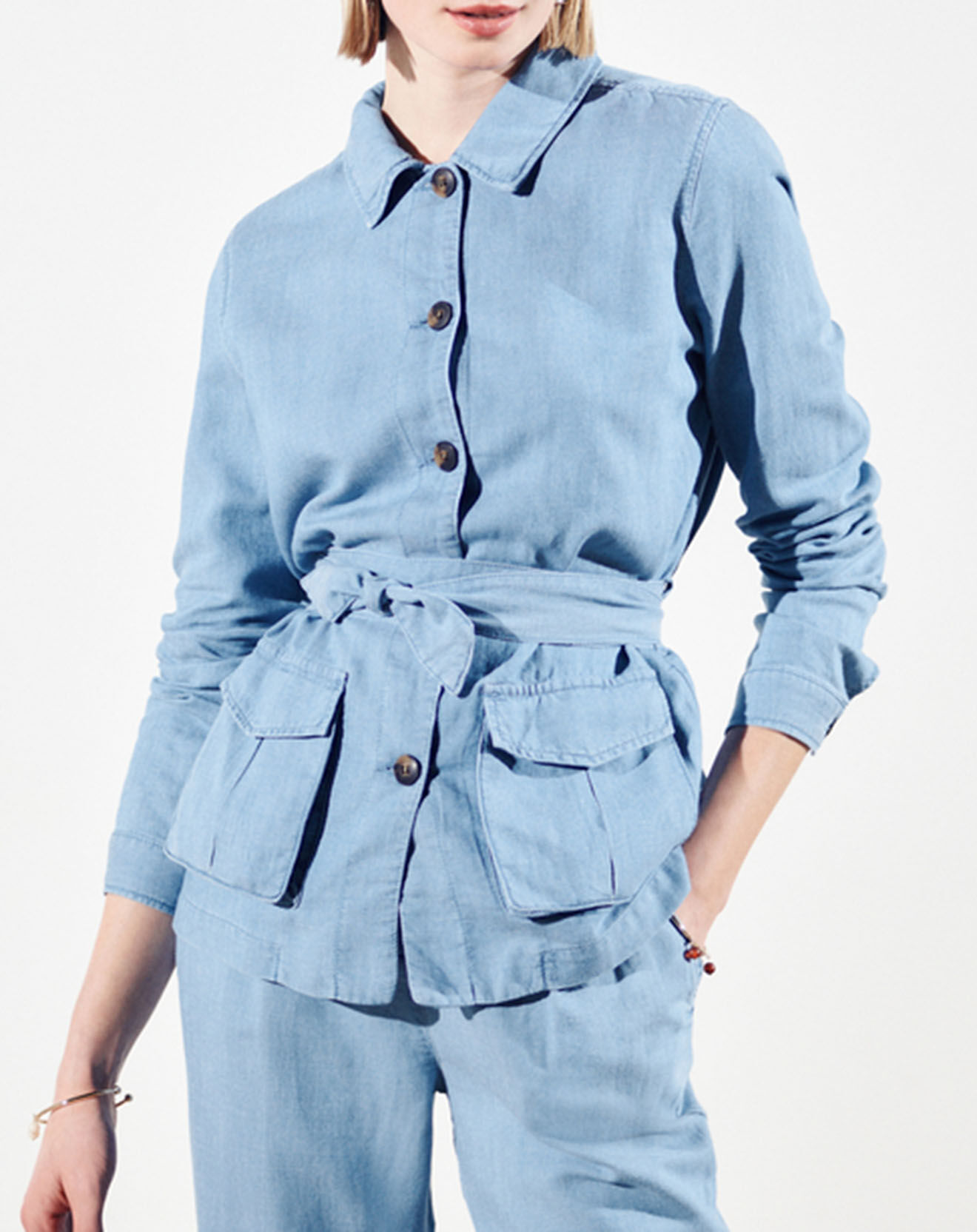 Caroll Veste saharienne en Lin mélangé Ava bleu clair