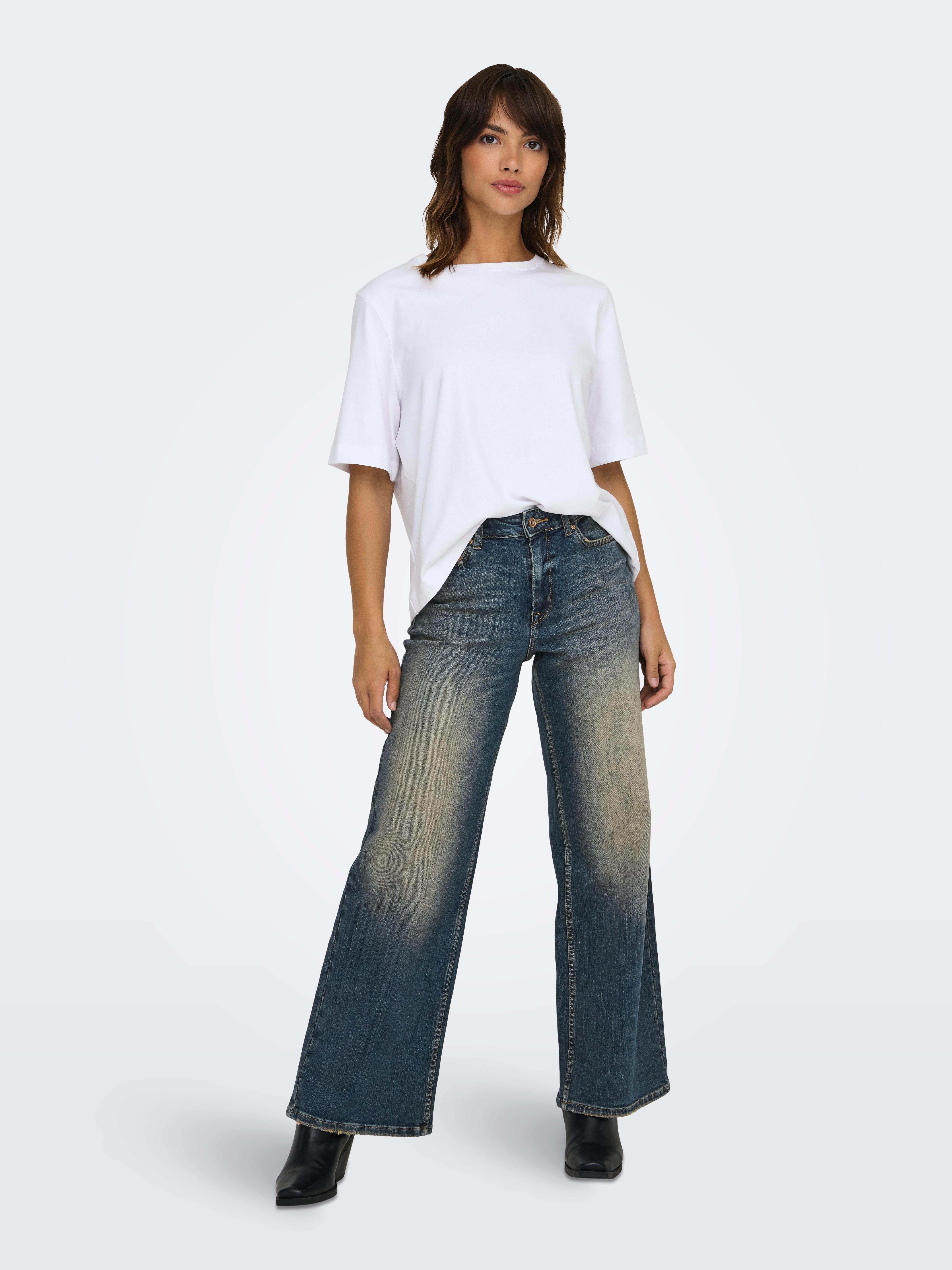 ONLMADISON Hohe Taille Weiter Beinschnitt Jeans Medium Blue Denim