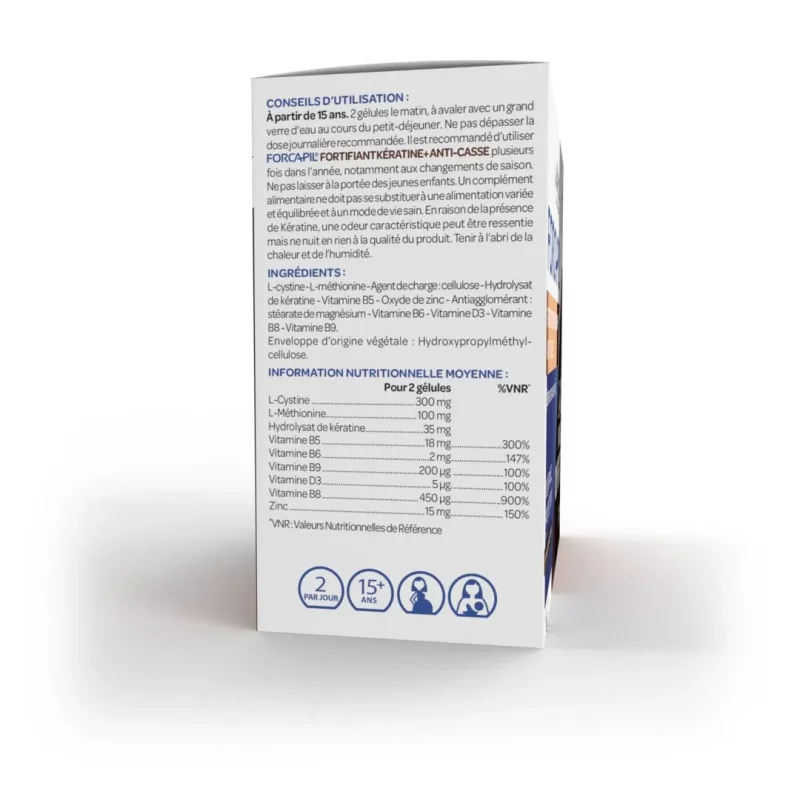 Forcapil Fortifiant Kératine + 3 Mois Zinc Vitamine B Arkopharma - 180 Gélules