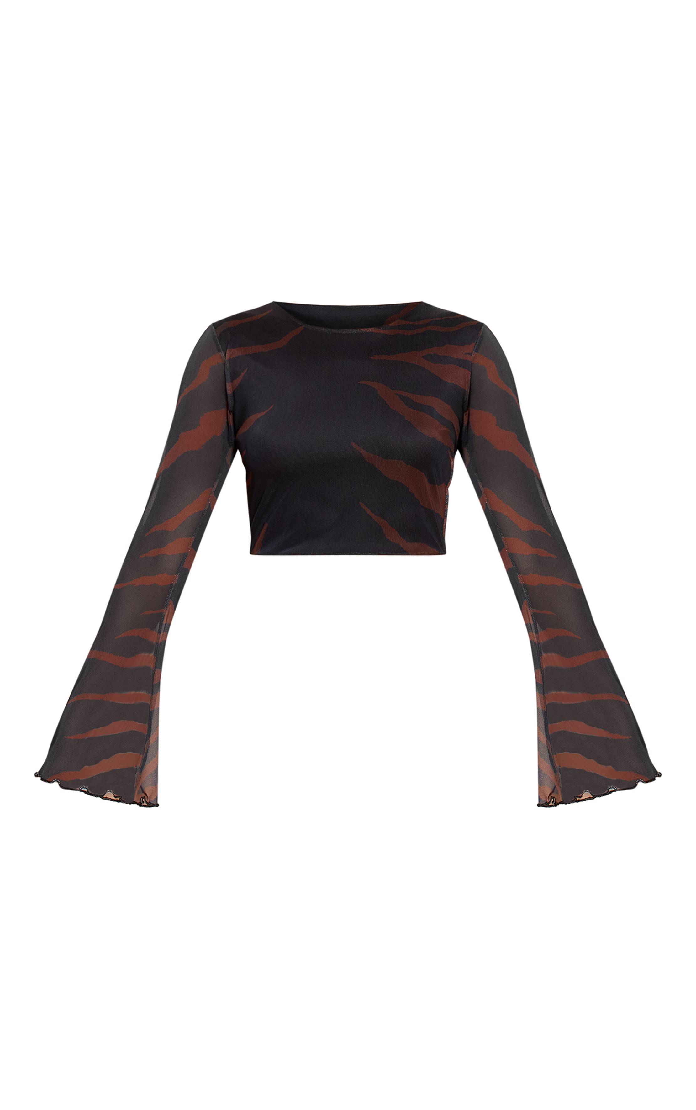 Noir Top En Mesh À Manches Longues Imprimé Zèbre