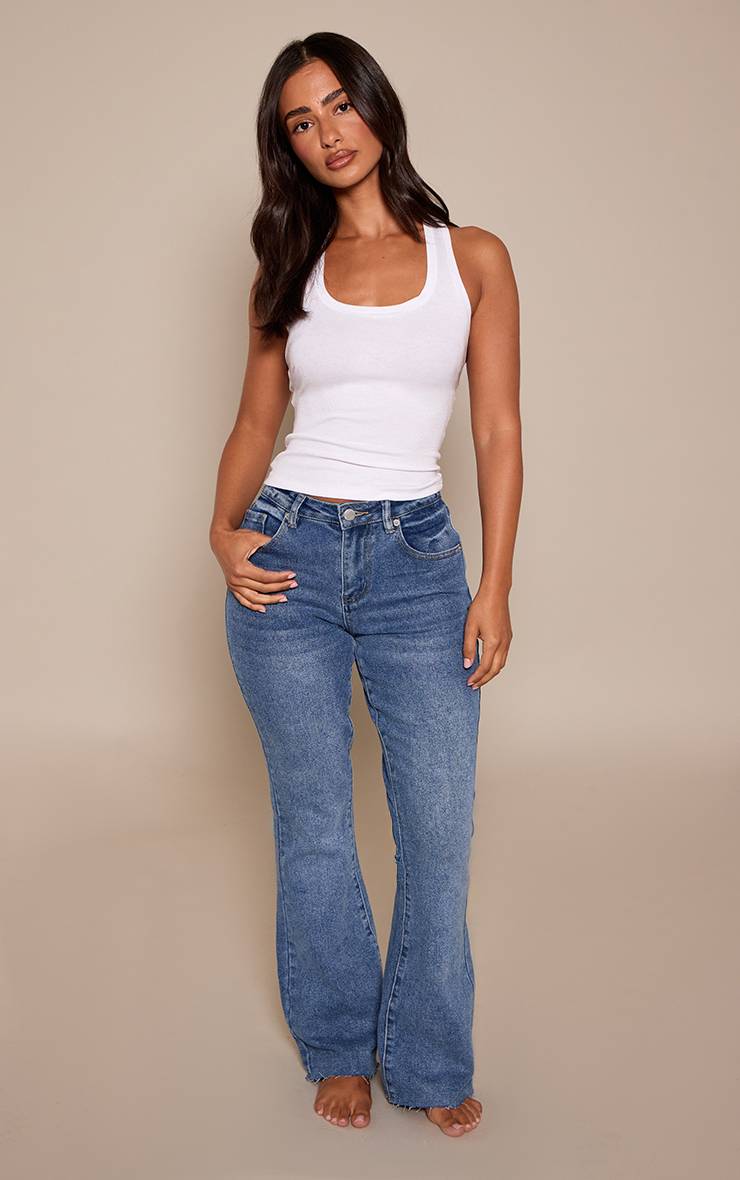 Bleu Foncé Jean Évasé Taille Basse Stretch