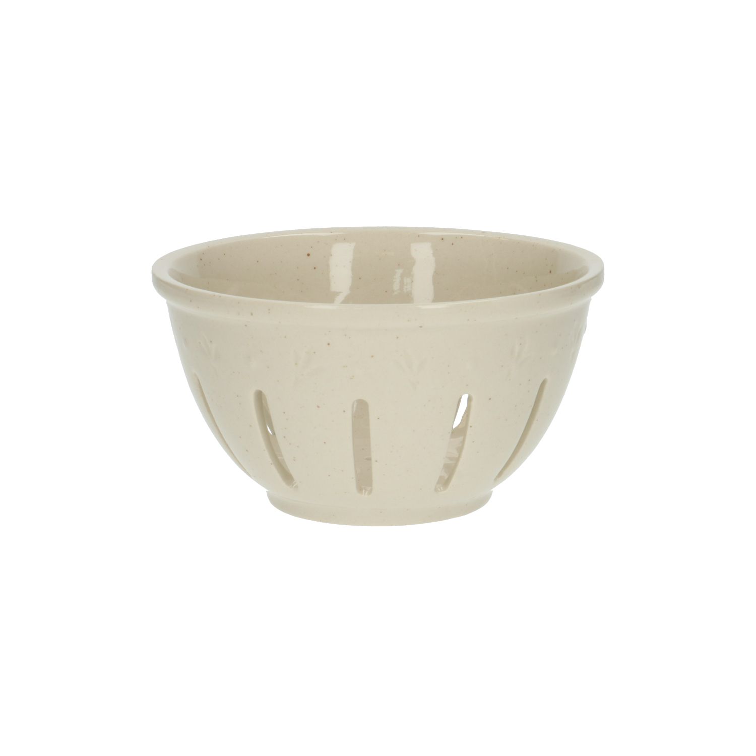Uitlekbakje fruit, steengoed, beige, spikkel, Ø 14 cm