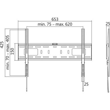 Support mural pour TV, plat, pour 96,98 - 177,8 cm