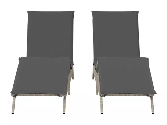 Chaises longues avec coussins lot de 2 gris résine tressée