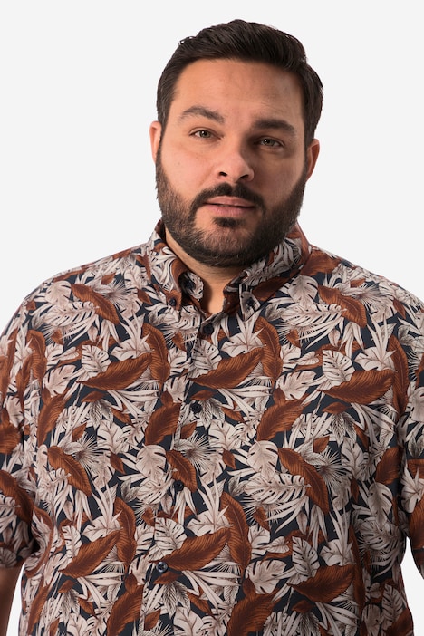 Men+ Hemd, Bauchfit, Halbarm, Buttondown-Kragen, Alloverprint, bis 8 XL
