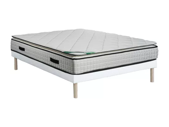Ensemble 140 x 190 cm sommier tapissier + matelas mousse et coutil bambou ép.23cm - ADANA de NATUREA