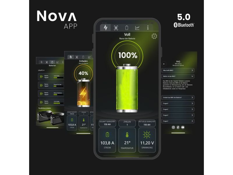 WATTSTUNDE Batterie NOVA Core 100 Ah LiFePO4 Batterie mit langer Lebensdauer