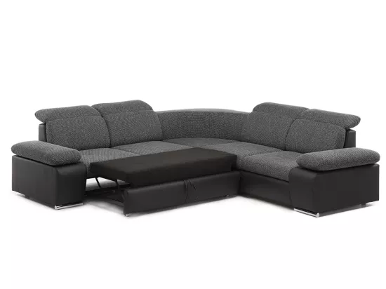 Canapé d'angle convertible avec rangement en tissu et simili RABELAIS - Bicolore anthracite et noir
