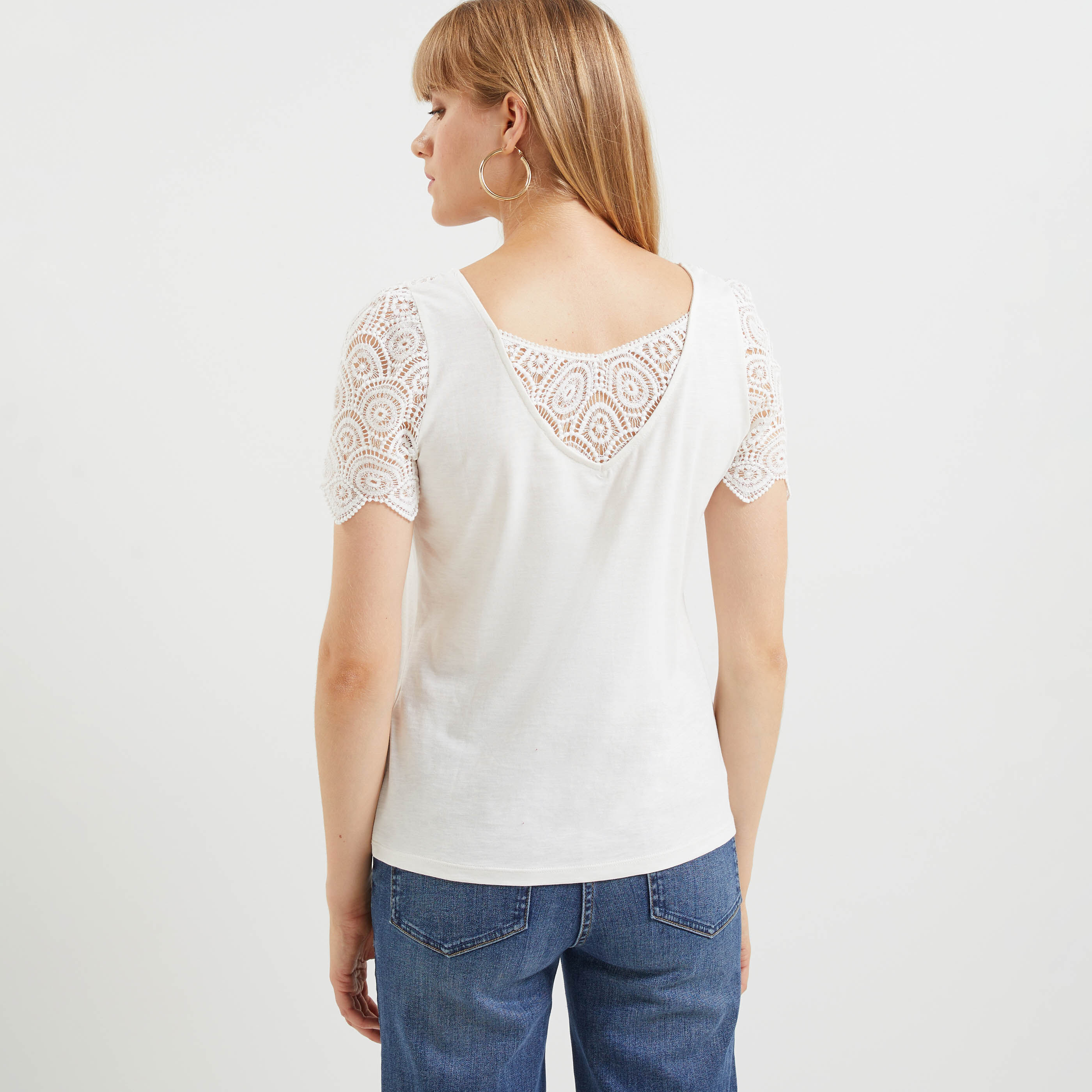 Tshirt guipure femme - BLANC CASSE