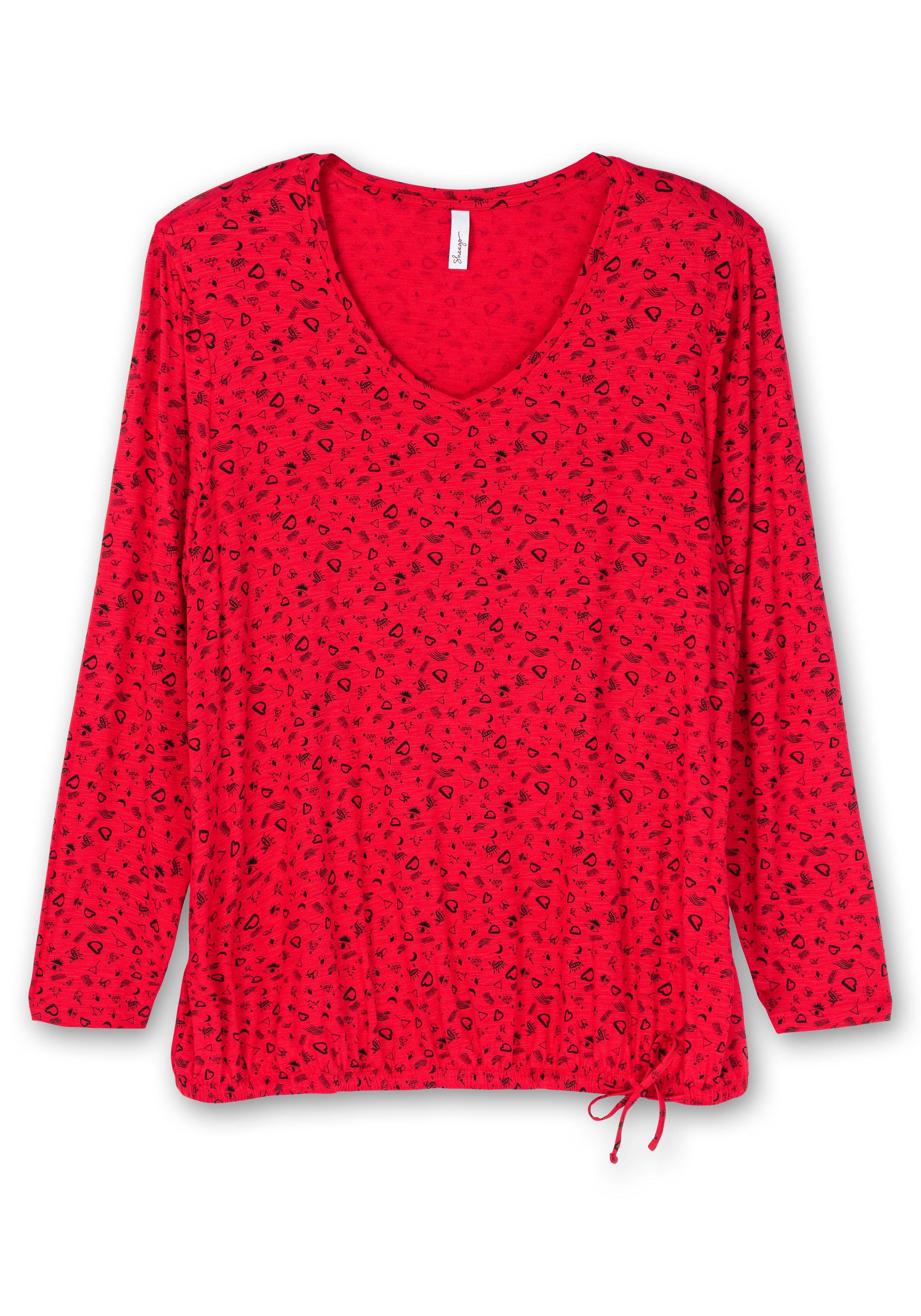 Langarmshirt mit Alloverdruck und Saum-Bindeband