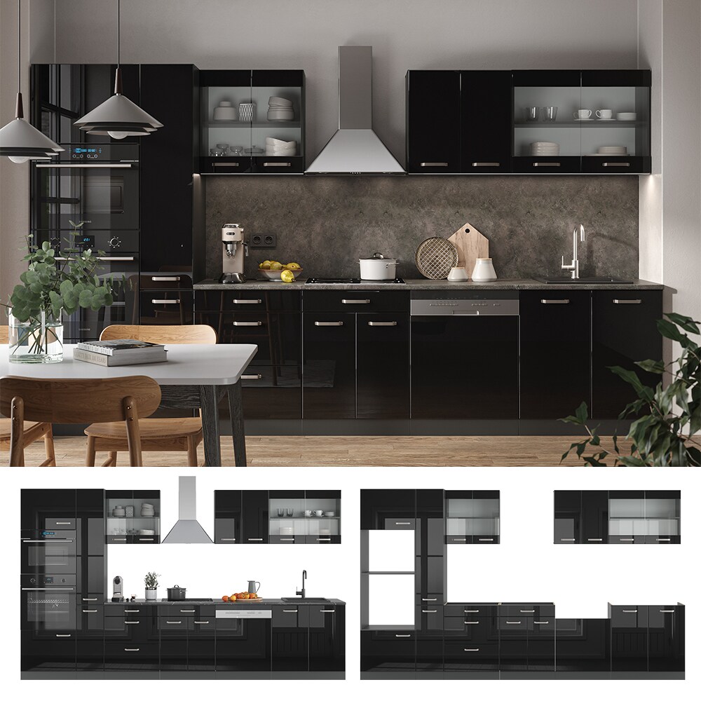 Vicco Küchenzeile R-Line Solid Anthrazit Schwarz 350 cm modern Küchenschränke Küchenmöbel