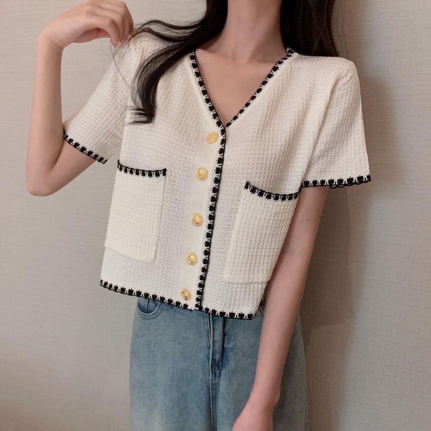 Rorah - Blouse met korte mouwen en contrasterende bies
