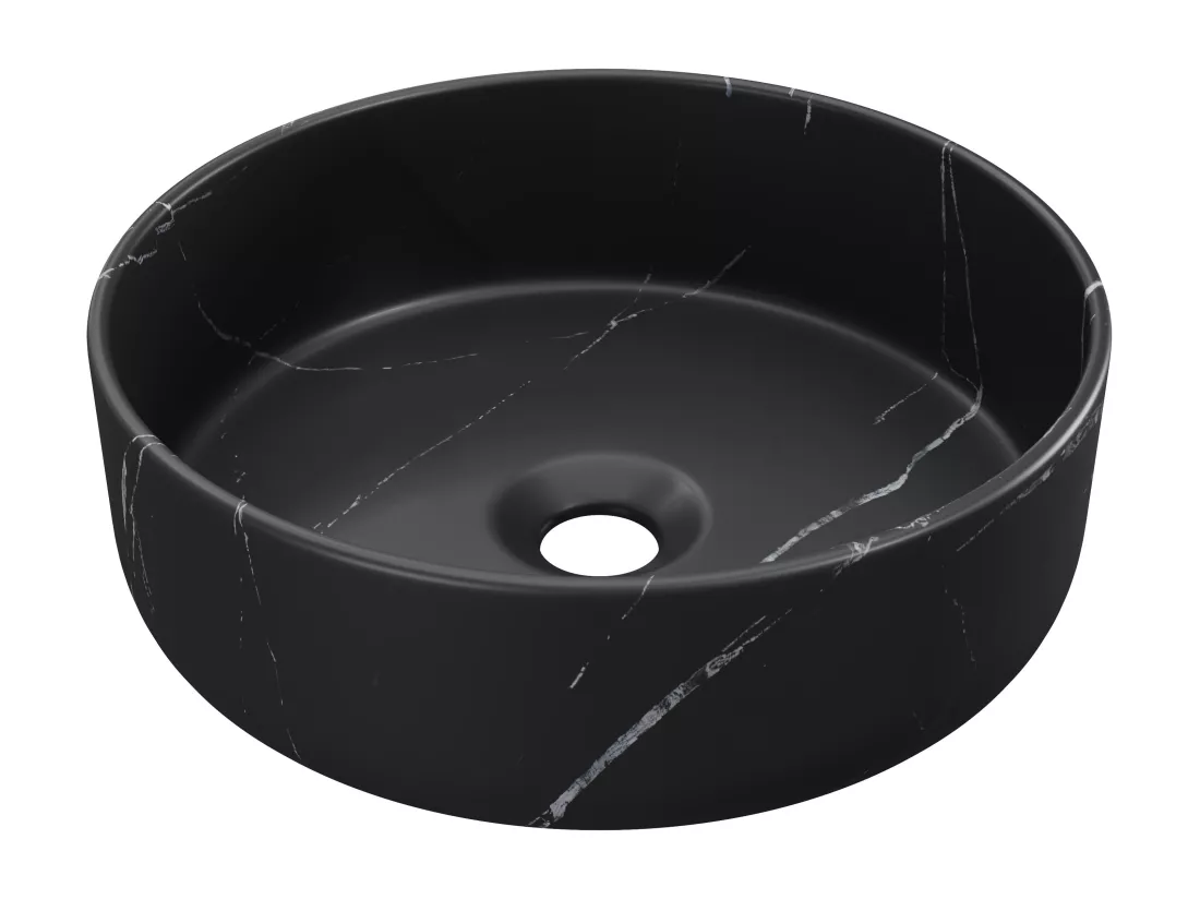 Vasque à poser ronde noire effet marbre en céramique - 36 cm - VIAMARBA