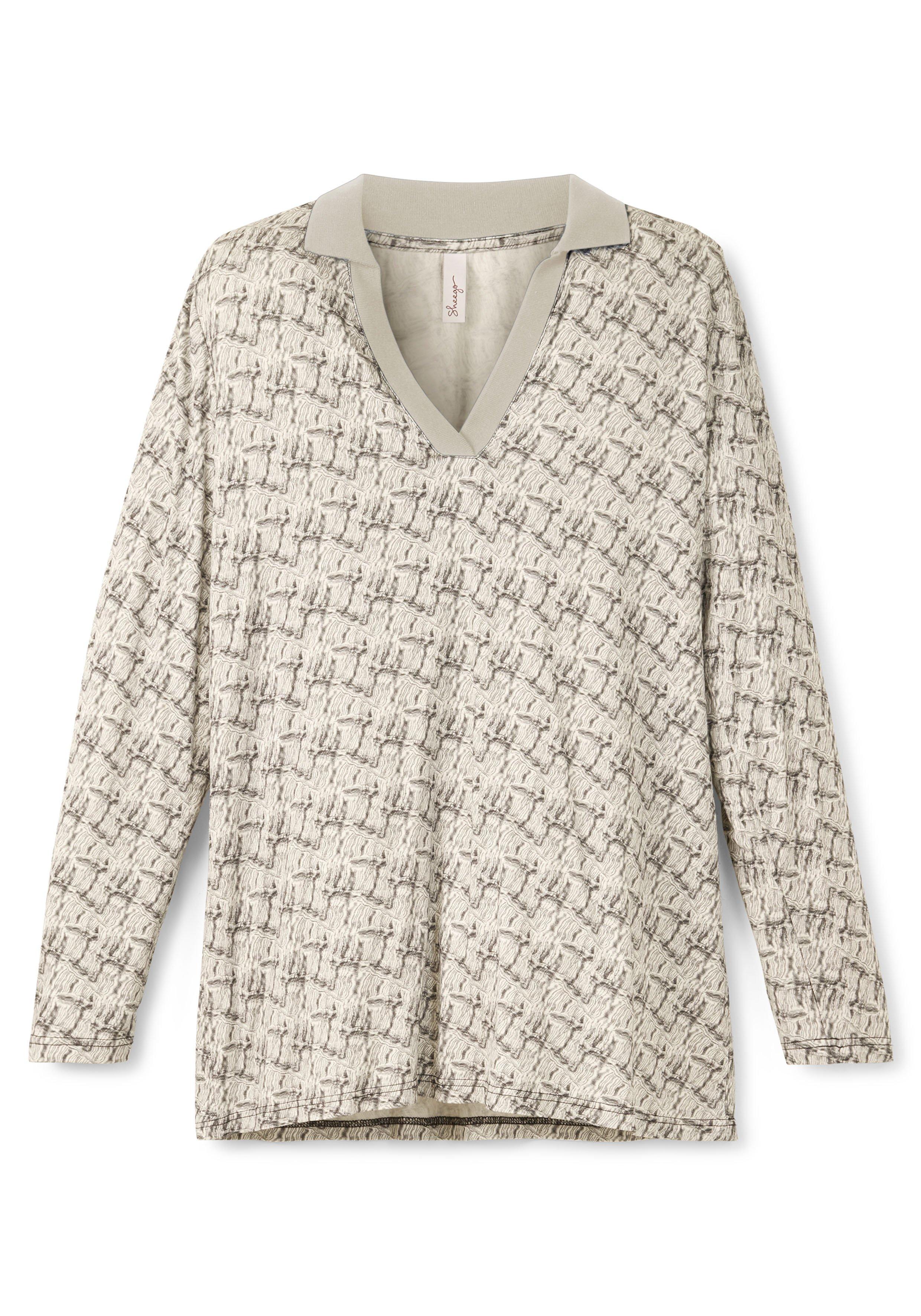 Langarmshirt mit Polokragen und Alloverprint