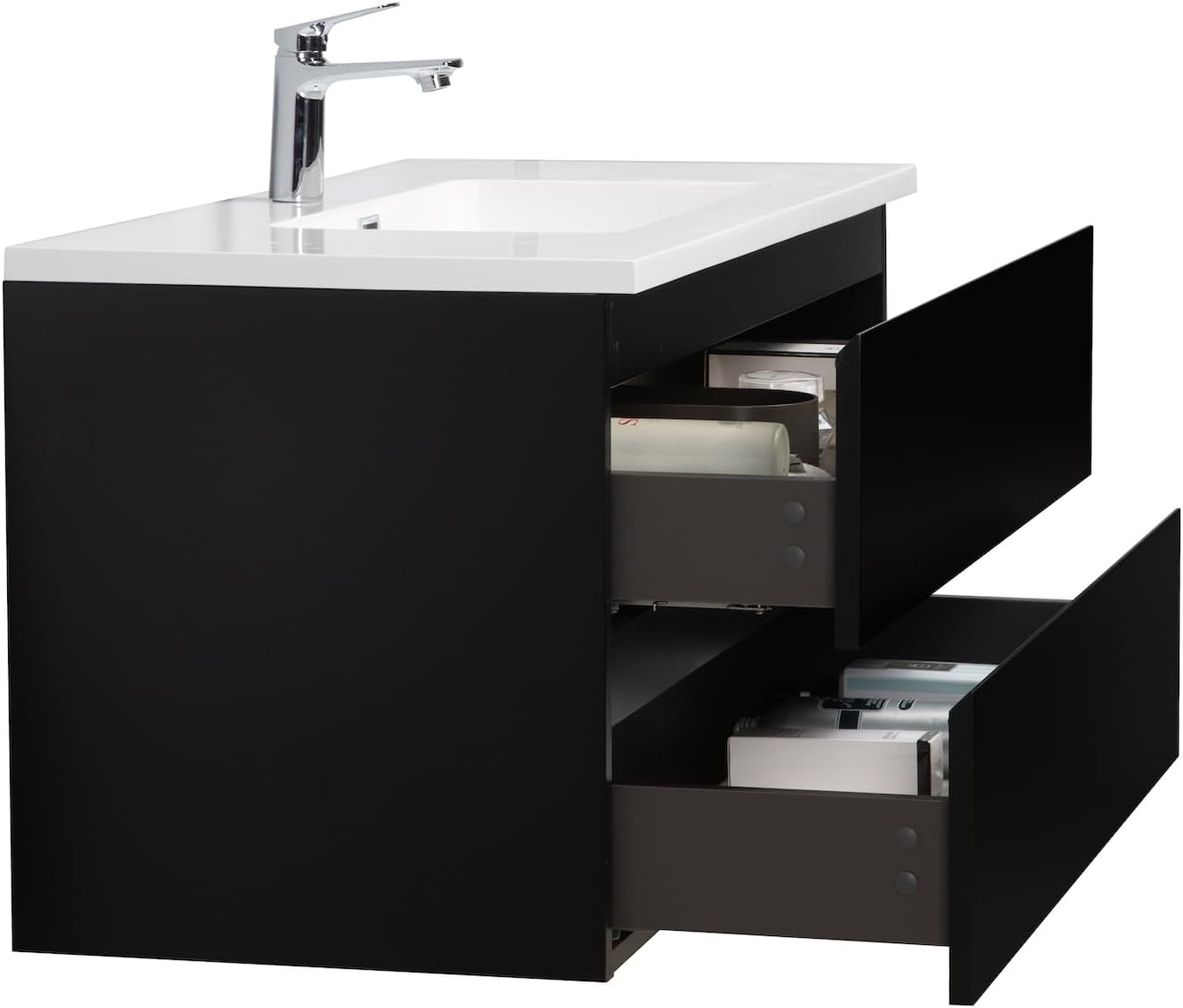 Badplaats B.V. Badezimmer Badmöbel Set Angela 100cm - Matt Schwarz - Unterschrank Schrank Waschbecken Waschtisch