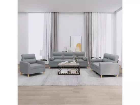 Ensemble de canapés 3 pcs coussins gris clair tissu