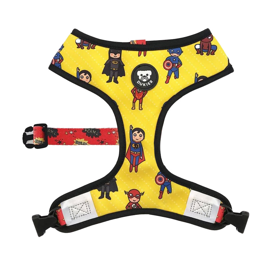 Coleira reversível Dukier Superdog com estampa de super-heróis para cães.