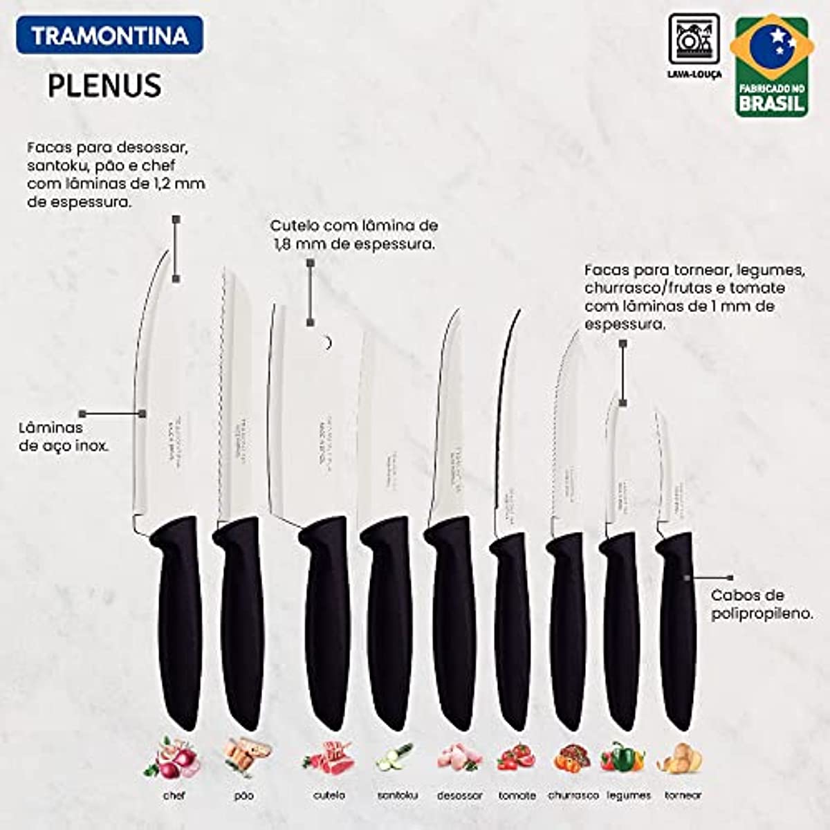 JOGO FACAS INOX 9PC PLENUS PRE
