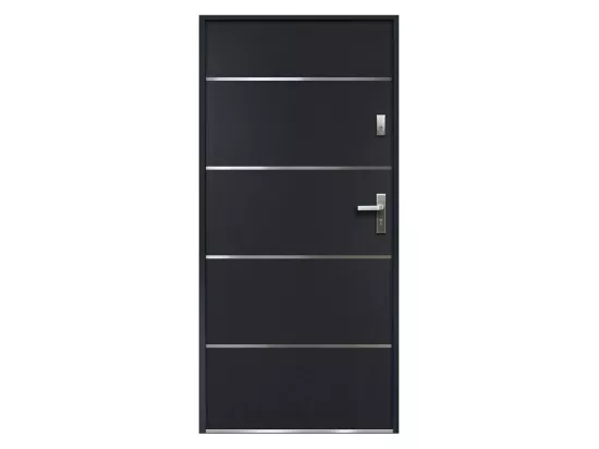 Porte d'entrée en acier pleine et inox H207 x L100 cm anthracite - poussant gauche - NAXARA