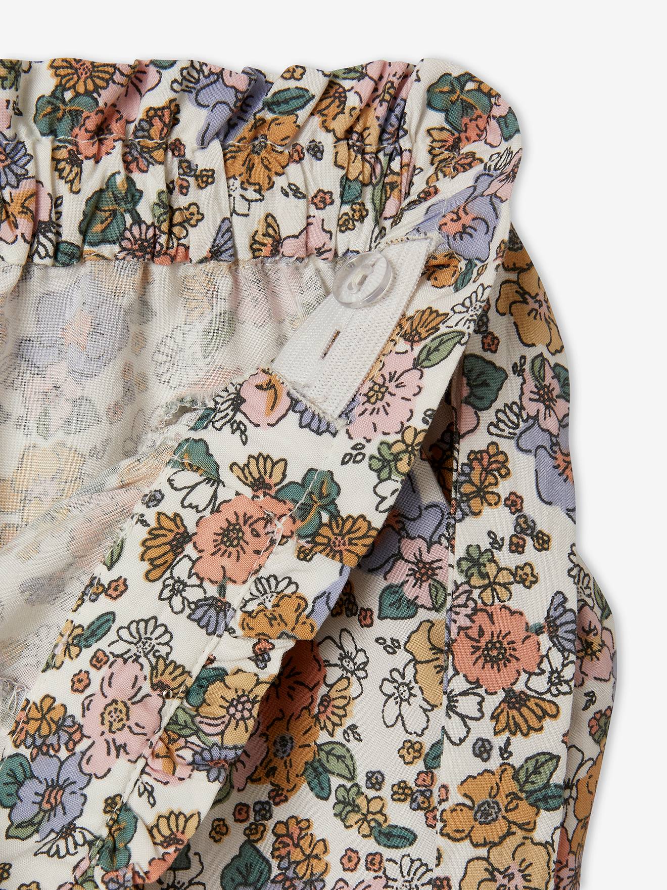Calças cropped fluidas com estampa floral, para meninas, estampa verde escura.