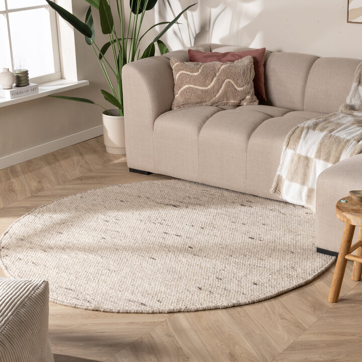 Rond wollen vloerkleed - Feline Wit/Gemeleerd | Isolerend