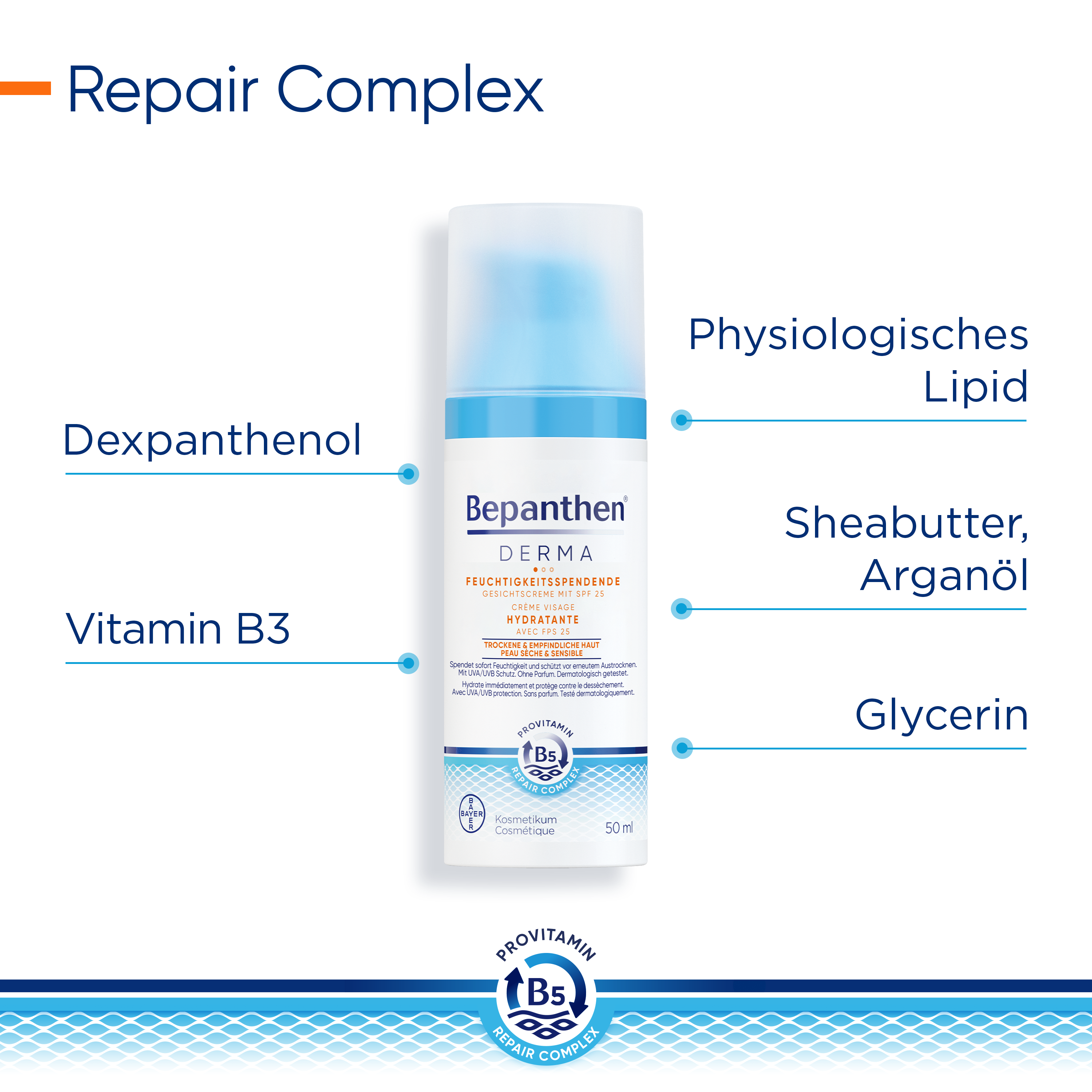 BEPANTHEN DERMA Gesichtscreme Creme feuchtigkeitsspendend SPF25 Disp 50 ml