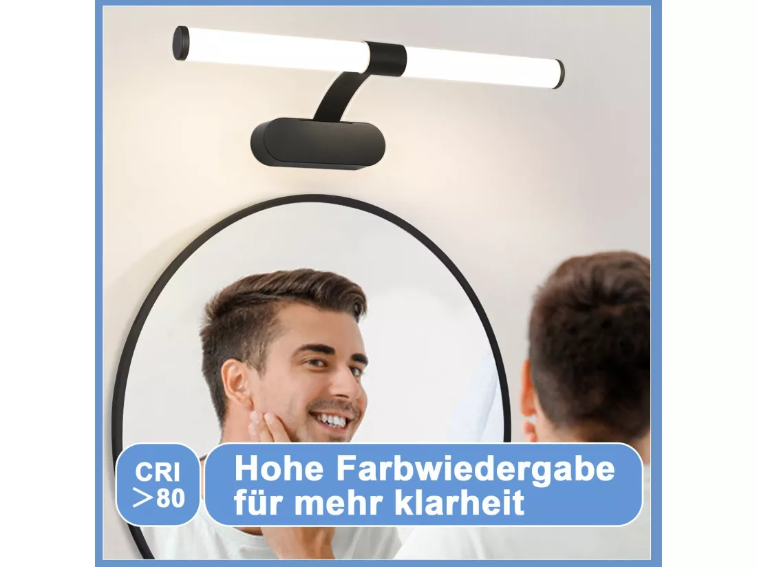 NETTLIFE Applique LED salle de bain ，lampe miroir LED, lumière blanche neutre 4000 Kelvin, 6W, étanche IP44, largeur 400mm,noire