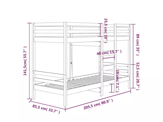 Lit superposé sans matelas 80x200 cm bois de pin massif