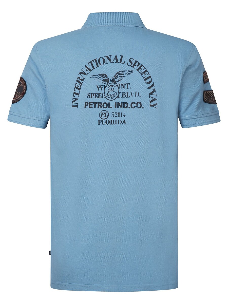 INDÚSTRIAS PETROLÍFERAS<br>Camisa polo lisa e reta com emblemas