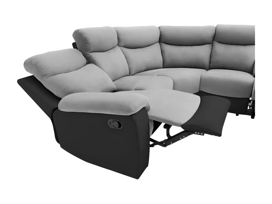 Canapé d'Angle de Relaxation Oscar 5 places bi-matière - Gris/Noir - L238 x P238 x H99cm - Loungitude