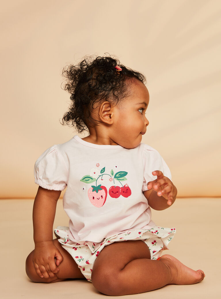 T-shirt et bloomer rose et blanc en jersey
