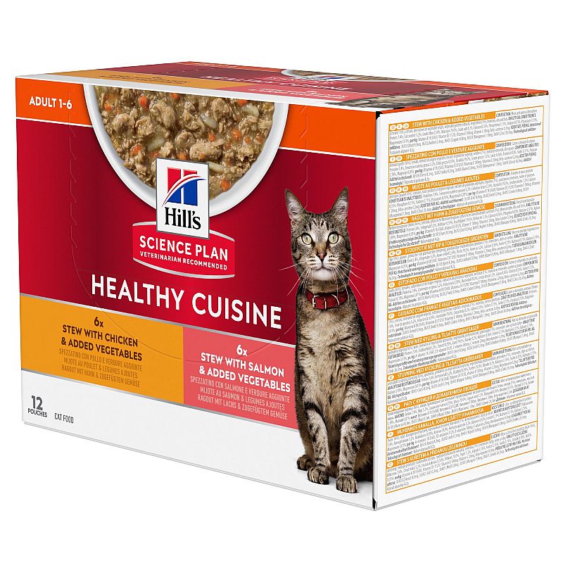 Hill's Science Plan Healthy Cuisine Adult Kattenvoer Stoofpotje Kip Zalm 12 x 80 gram | 12602