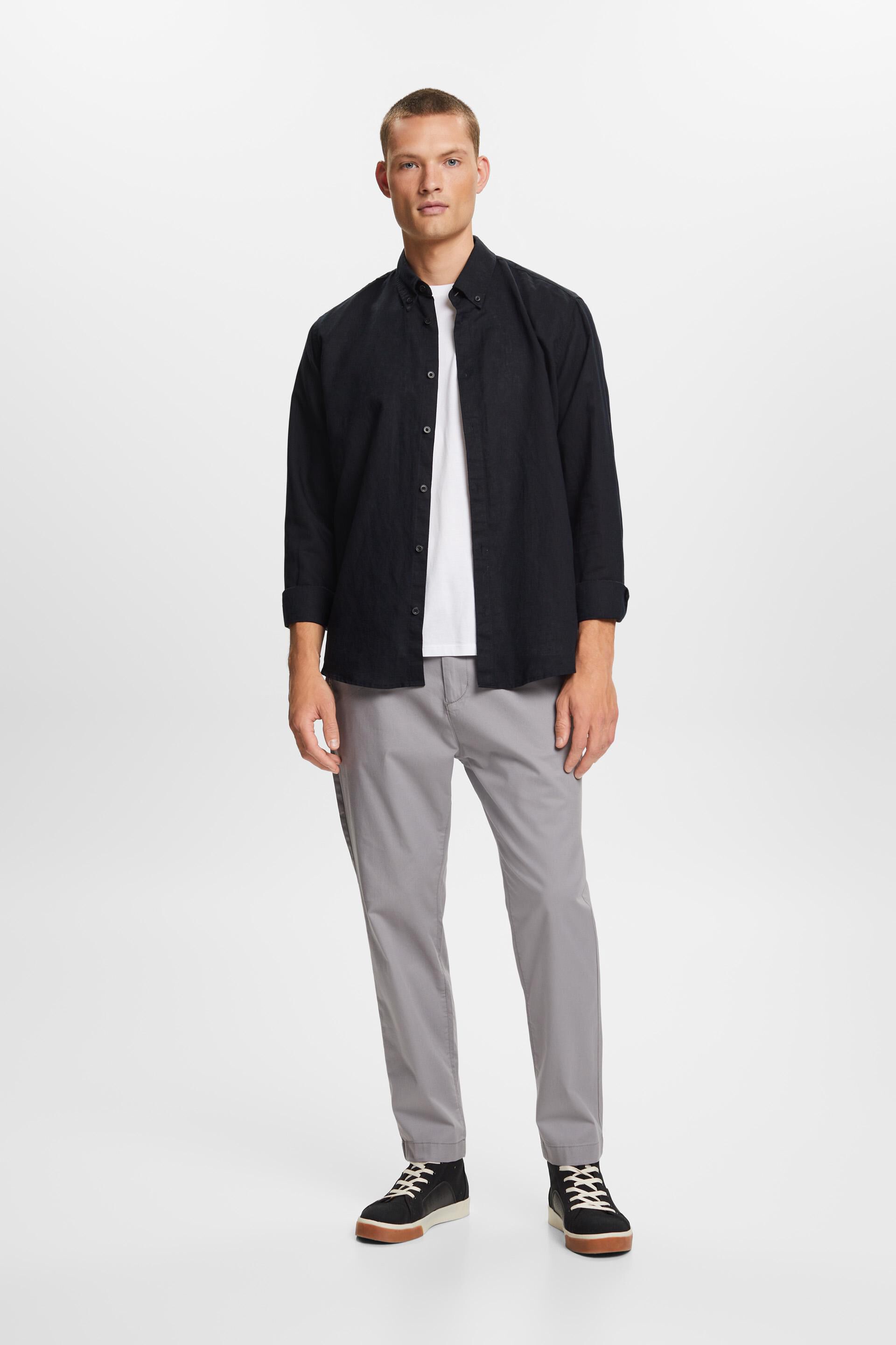 Chemise à col boutonné en mélange de coton et lin