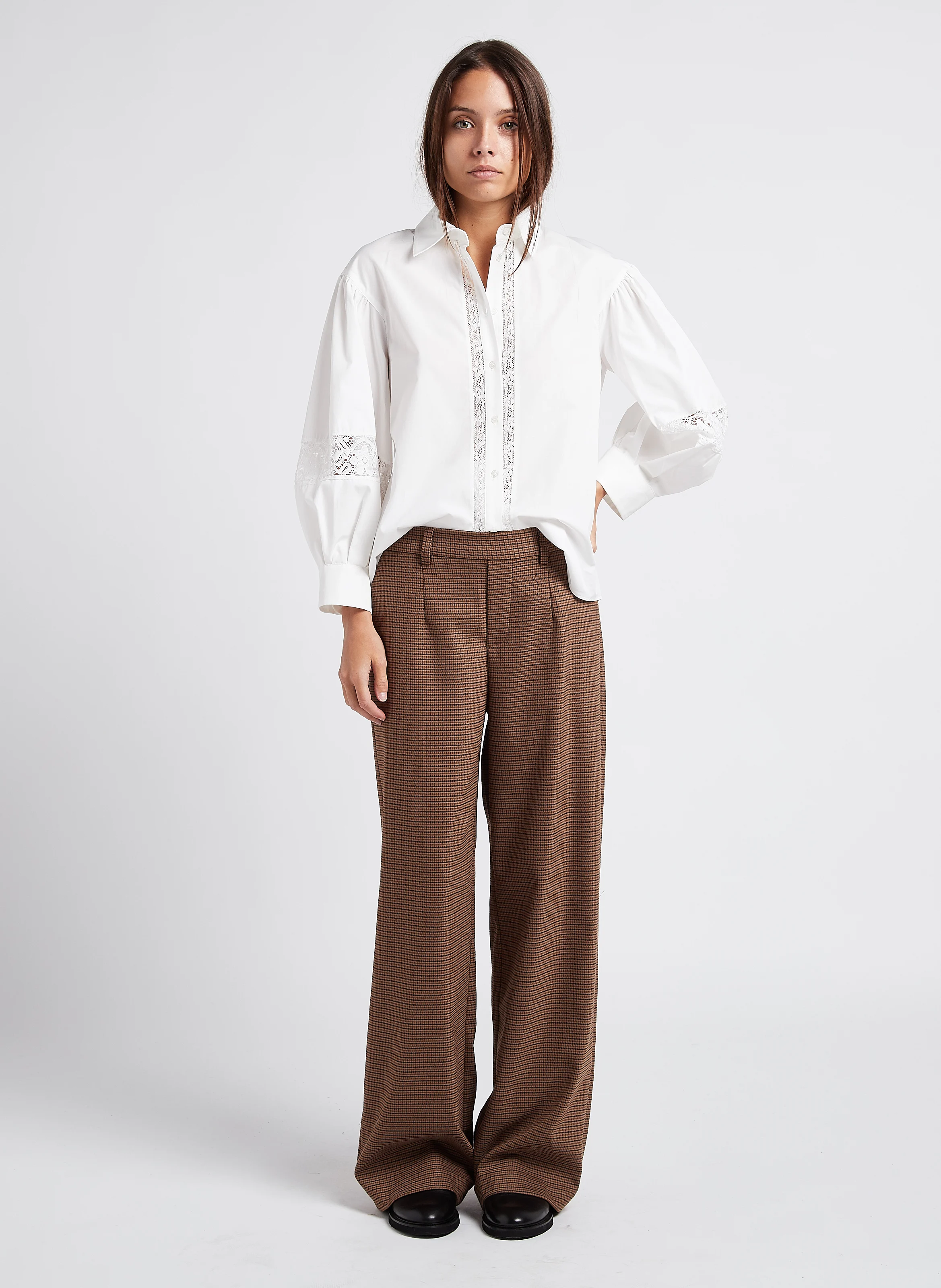 Pantalon large à rayures| Beige