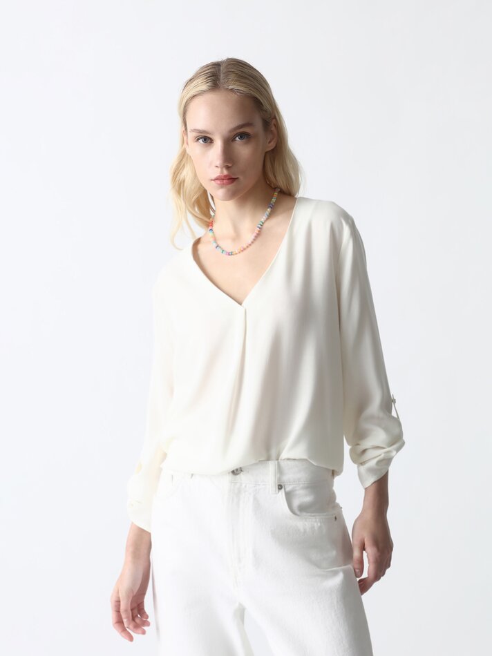 Camisa com decote em V - Off-white