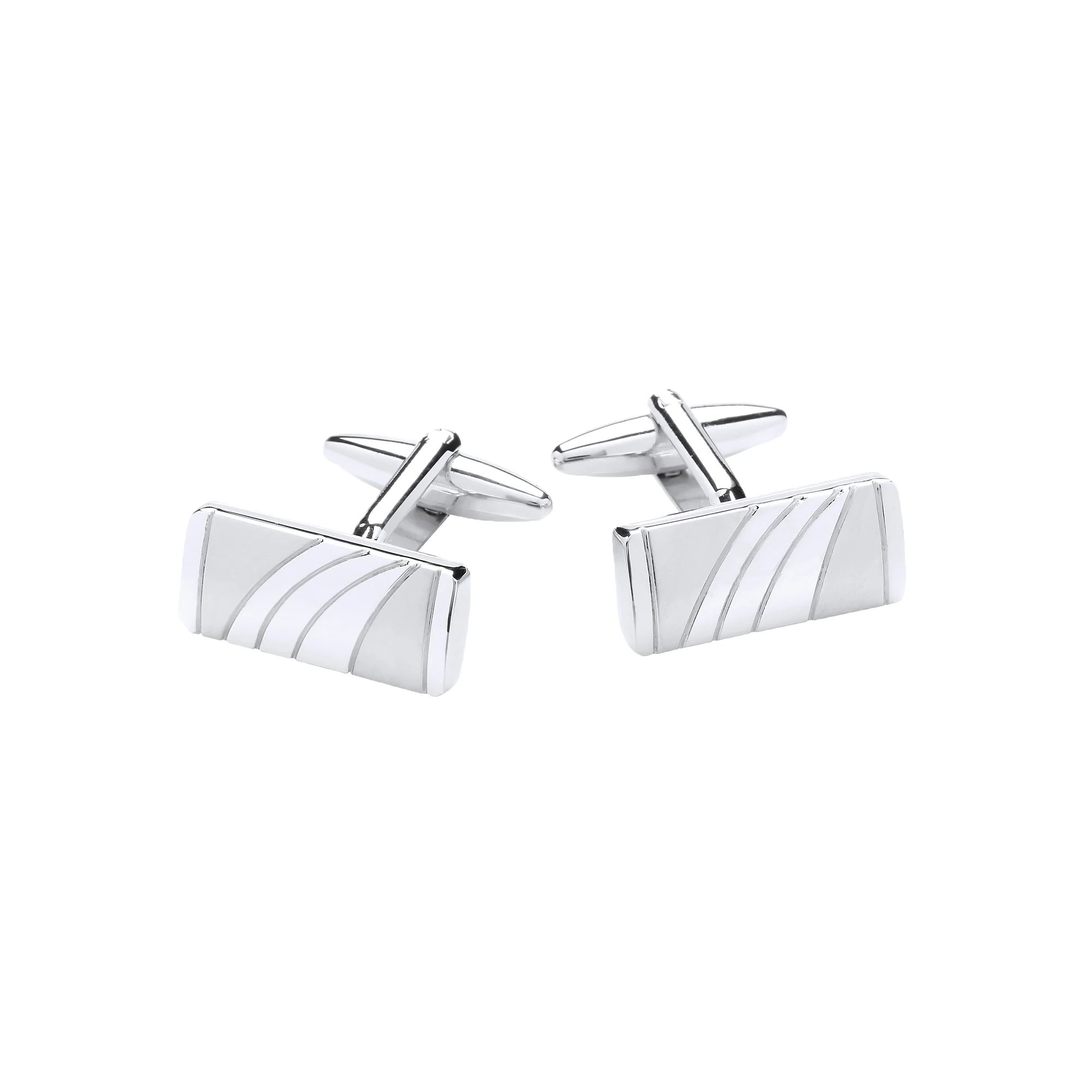 Boutons de manchette rectangle métal brossé et poli