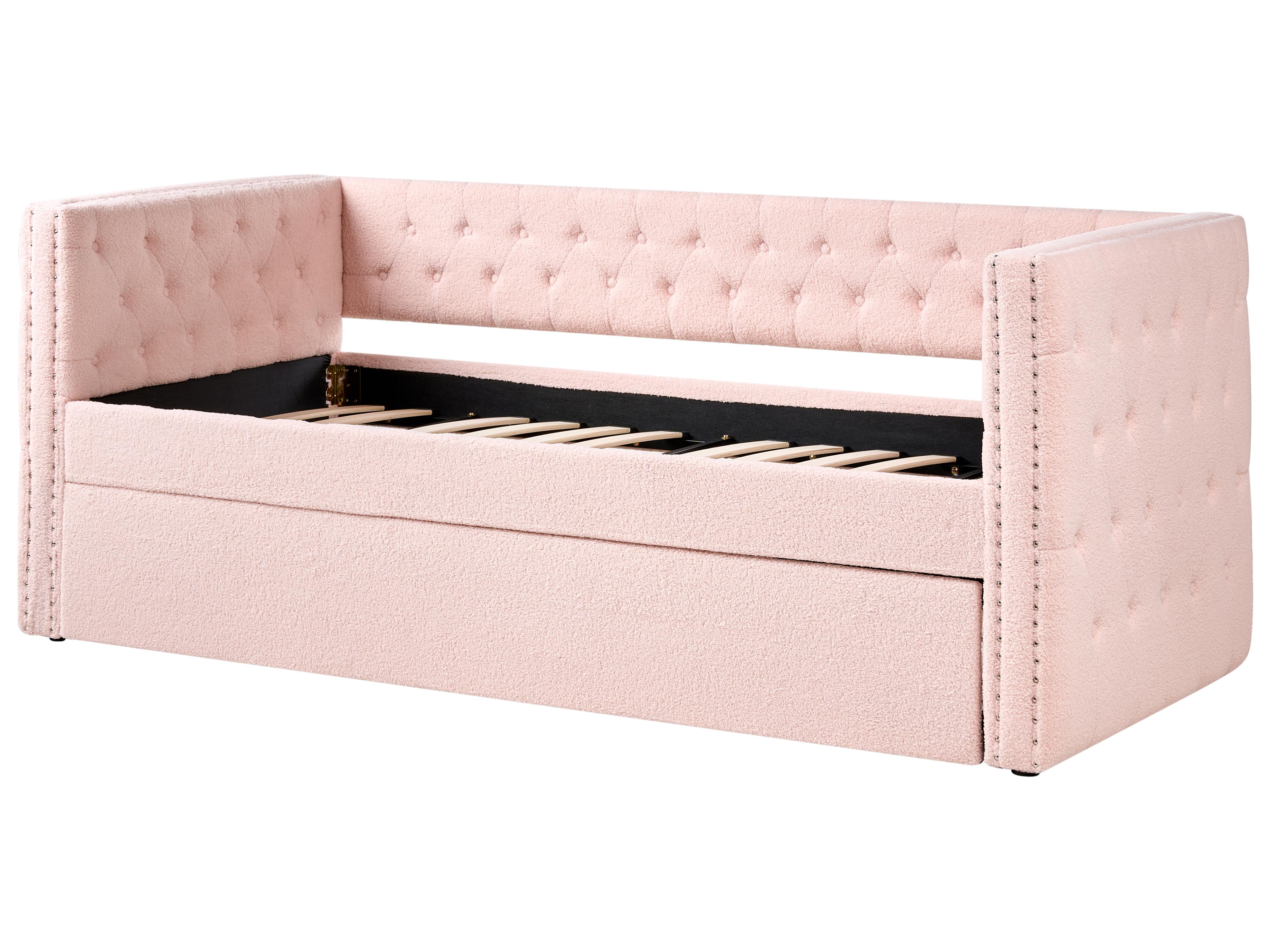Onderschuifbed Bouclé GASSIN 90 x 200 cm Pastelroze