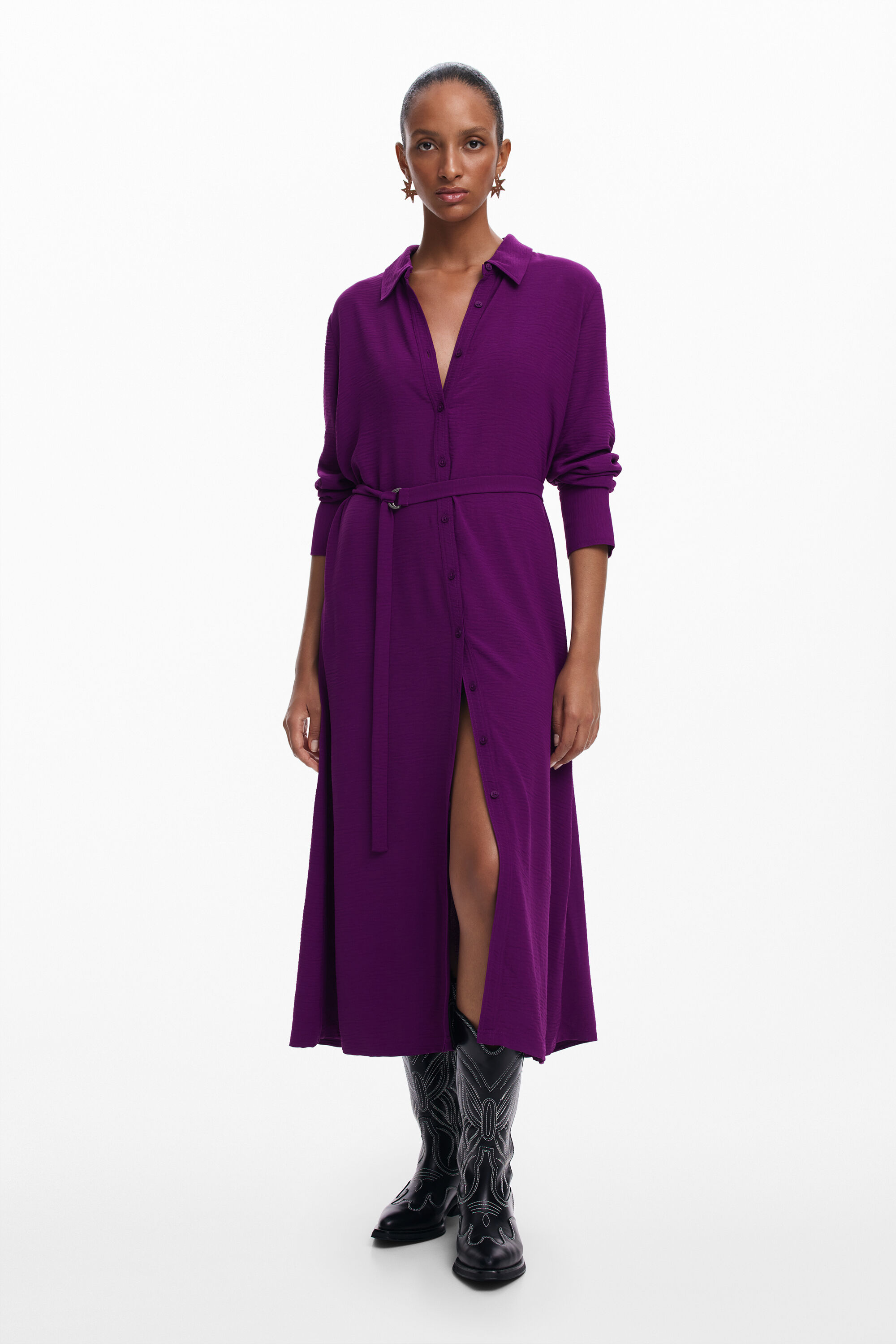 Vestido longo tipo camisa