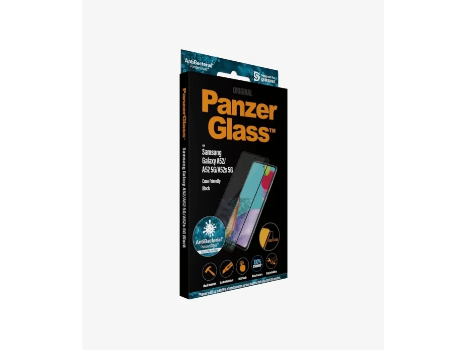 PanzerGlass™ | Case-Friendly - Skærmbeskytter for mobiltelefon - Edge-to-Edge fit - rammefarve sort | Samsung Galaxy A52/A52 5G