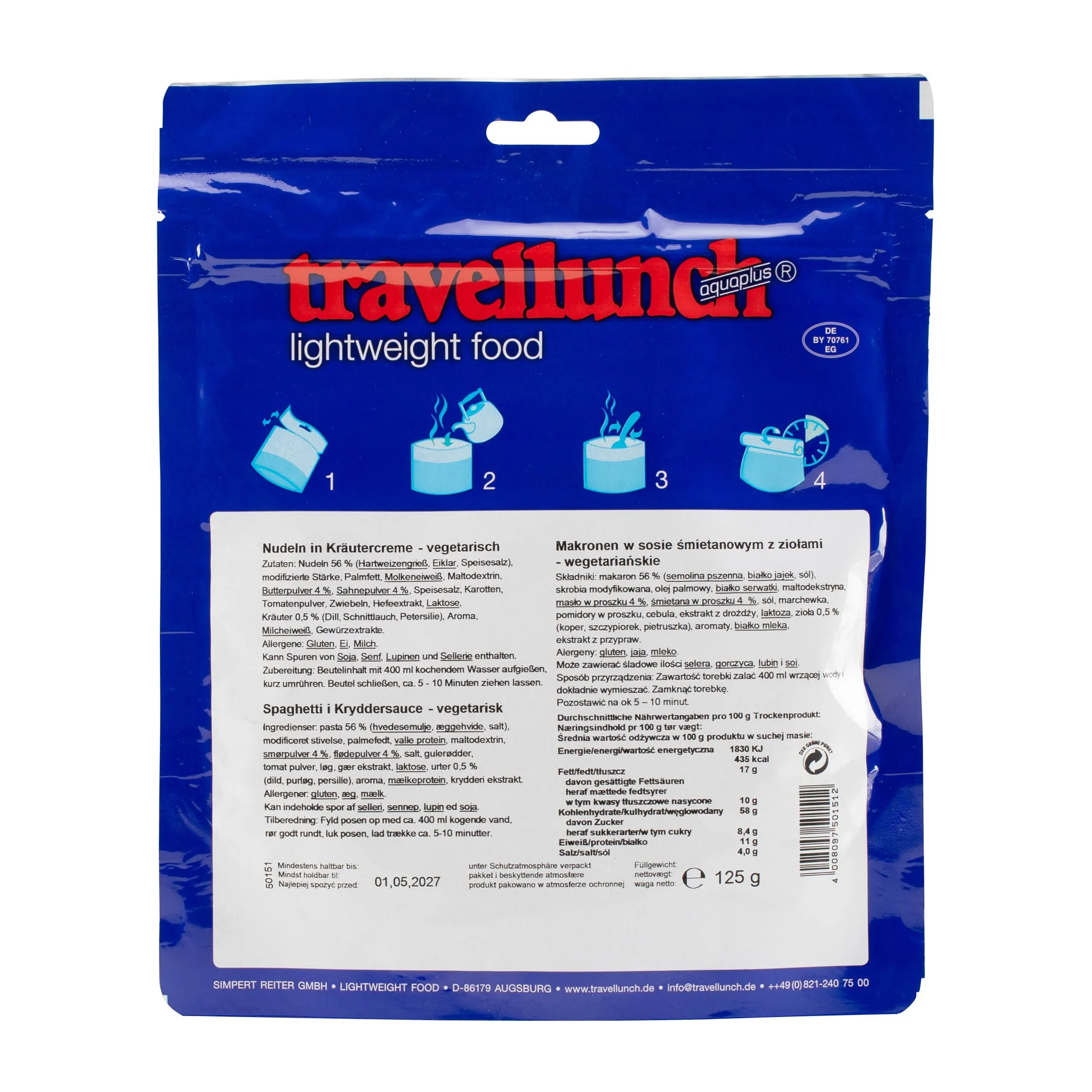 Travellunch -  Nudeln in Kräutercreme vegetarisch 1er Packung