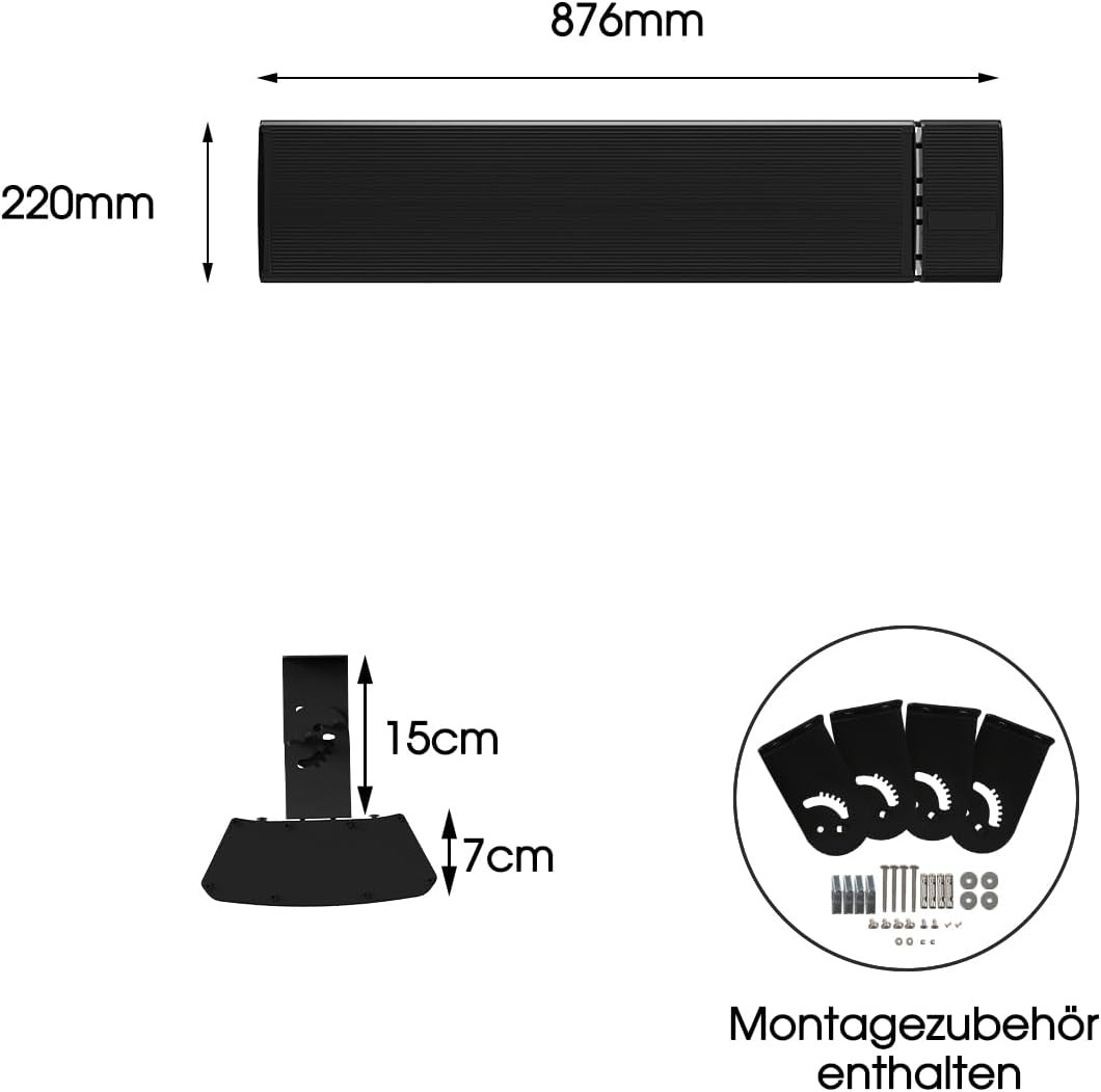 Infrarot Heizstrahler, Infrarotstrahler 1500 Watt, Infrarotheizung mit Thermostat, Elektroheizung mit WiFi App Steuerung Fernbedienung, Infrarotheizstrahler Wand- & Deckenmontage, Terrasse & Garten
