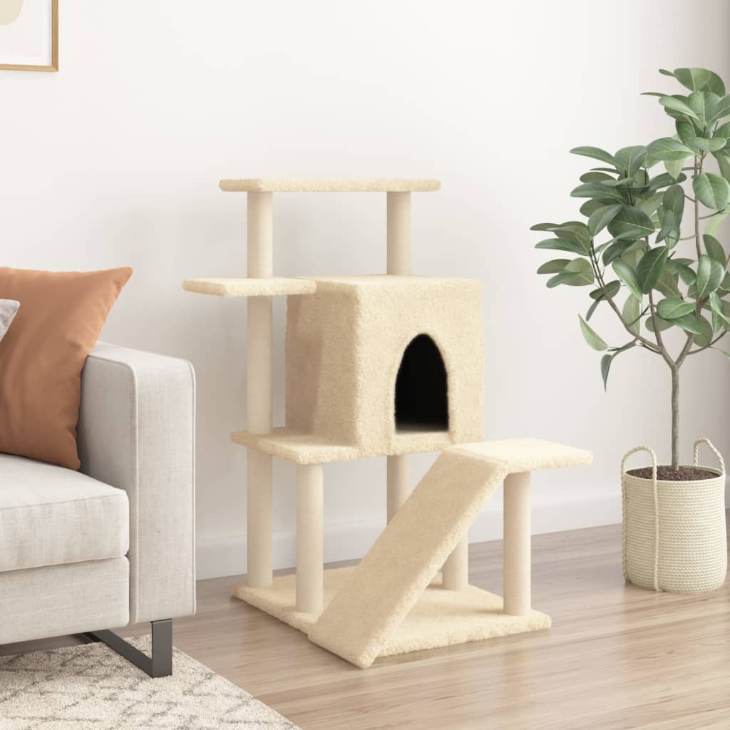 Arranhador para gatos vidaXL com postes de sisal, cor creme, 97 cm
