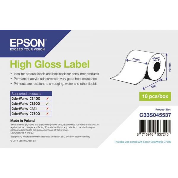 Epson High Gloss LBL Cont Roll 75mmx33m - C33S045537