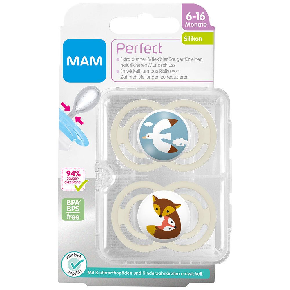 MAM Perfect Silikonschnuller 6-16 Monate (Farbe/Motiv nicht wählbar)